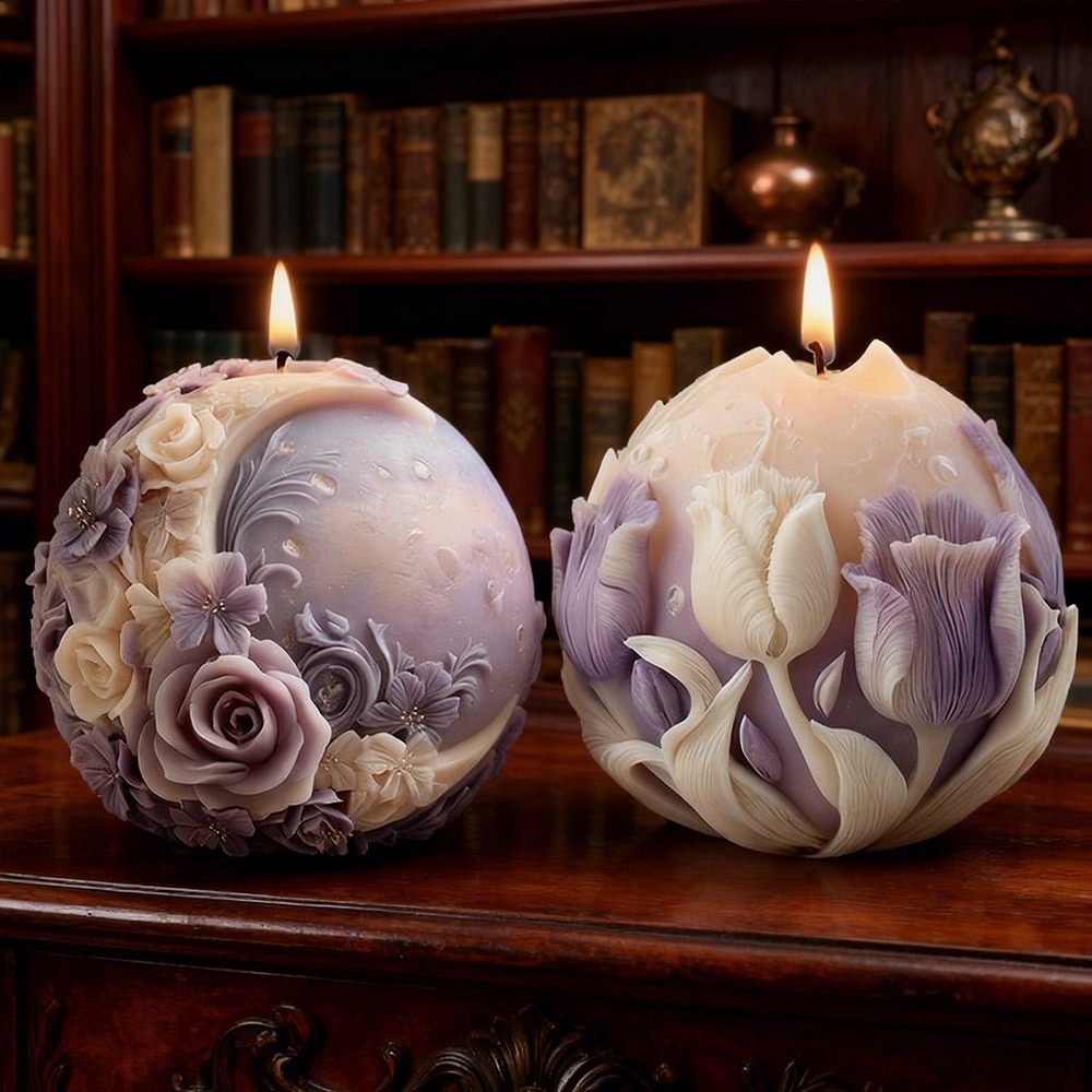 Soap Making Gifts - Mond-Rosen-Tulpen-Kugel-Kerzenform aus Silikon, 3D-geprägte Blumen-Seifen-Harz-Gips-Ton-Herstellungswerkzeug, DIY-Heimdekoration,