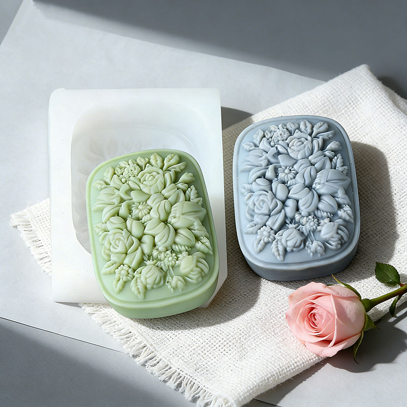 Soap Making Instructions - Quadratische Blumen-Silikonform für Seife mit Rosen-